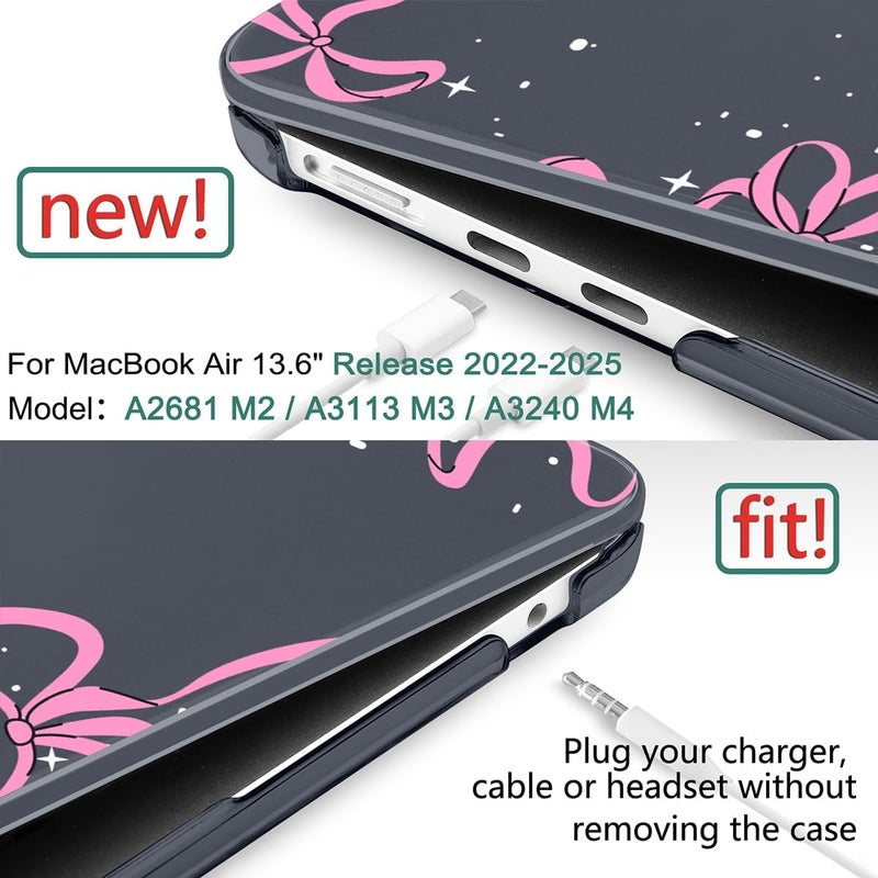 DONGKE for M4 MacBook Air 13.6 Inch Case 2025 2024 2023 2022 Model A3240 A3113 A2681 M3 M2 Chip, Plastic Hard Shell Case Cover with Touch ID for MacBook Air 13 Inch M4 - Bows & Stars - Image 2